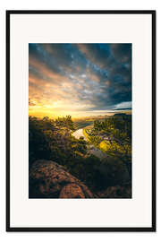 Gerahmter Kunstdruck Elbsandsteingebirge am Morgen