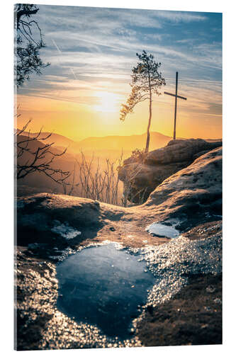 Acrylic print Palatinate Forest, sunrise and summit cross