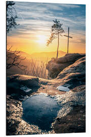 Aluminium print Palatinate Forest, sunrise and summit cross