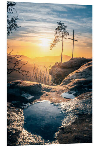 Print på skumplade Palatinate Forest, sunrise and summit cross