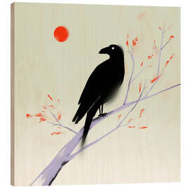 Wood print Japanese raven