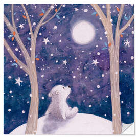 Sticker mural Polar bear child in the moonlight