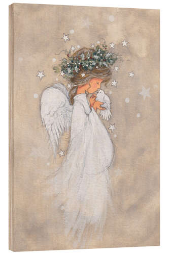 Wood print Angel girl with dove