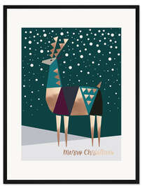 Gerahmter Kunstdruck Rentier Weihnachten