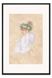 Gerahmter Kunstdruck Betendes Engelmädchen mit Blumenkranz