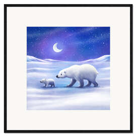 Plakat artystyczny premium w ramie Polar bear mom with baby bear