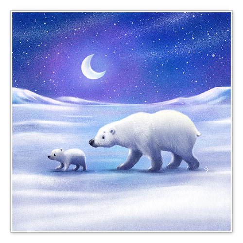 Poster Eisbärmama mit Babybär