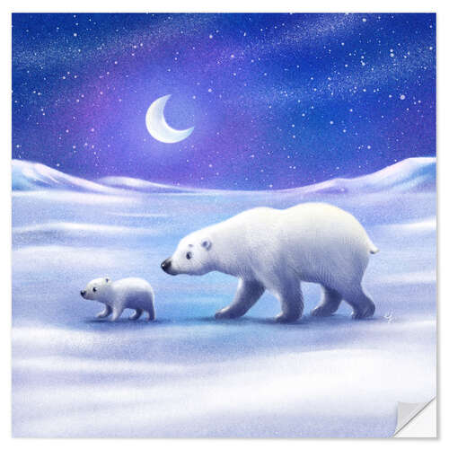 Sisustustarra Polar bear mom with baby bear