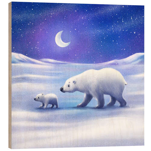 Wood print Polar bear mom with baby bear