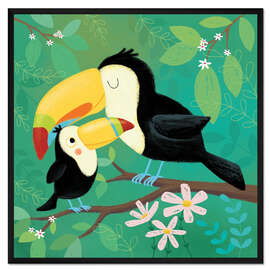 Gerahmter Kunstdruck Tukanpapa mit Kind