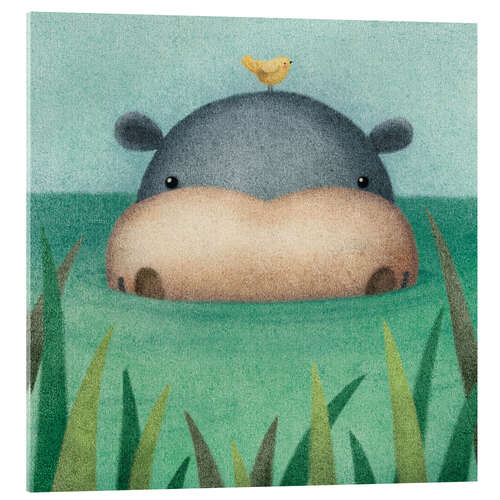 Tableau en verre acrylique hippo frankie with bird