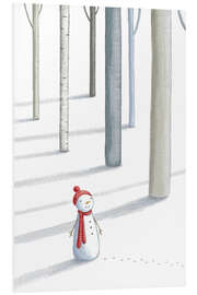 Hartschaumbild Kleiner Schneemann im Winterwald