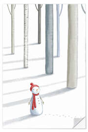Wandsticker Kleiner Schneemann im Winterwald