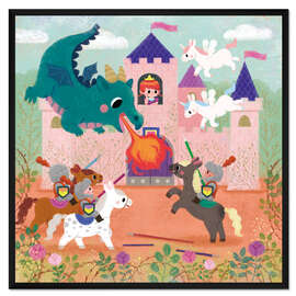 Gerahmter Kunstdruck Ritterburg mit Drache