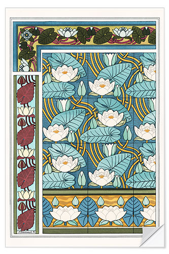 Selvklebende plakat The water lily, Nelumbo lutea, in wallpaper and tile patterns, 1897