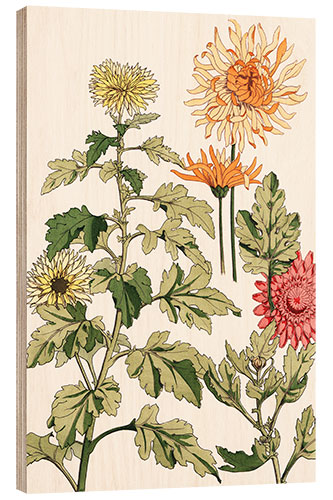 Wood print Chrysanthemums II