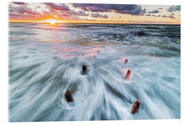 Acrylglas print Old groynes at sunset