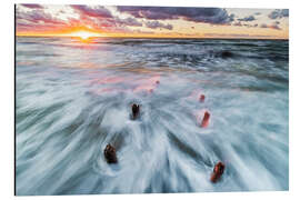 Aluminium print Old groynes at sunset