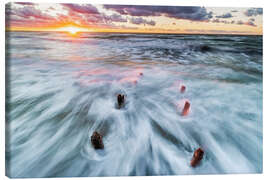 Canvas print Old groynes at sunset