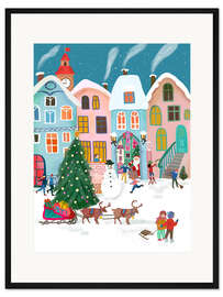 Gerahmter Kunstdruck Der Weihnachtsmann kommt in die Stadt