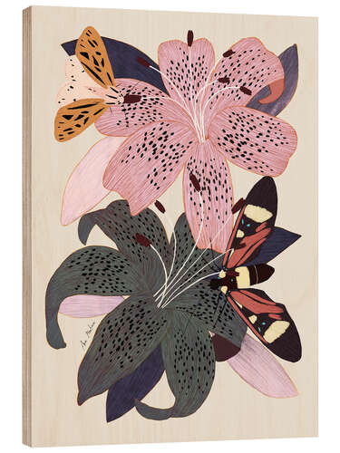 Wood print Lily flowers