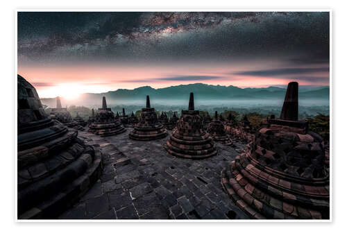 Poster Sonnenaufgang am Borobudur-Tempel