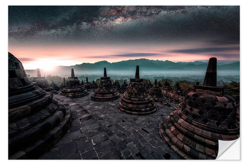Selvklebende plakat Sunrise at Borobudur Temple