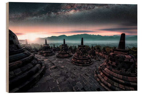 Wood print Sunrise at Borobudur Temple