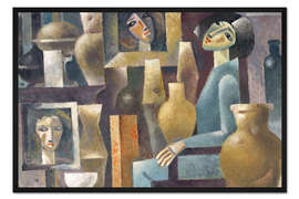 Gerahmter Kunstdruck Fröhlicher Töpferin und Spiegel