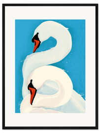 Gerahmter Kunstdruck Zwei verliebte Schwäne