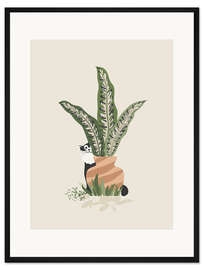 Gerahmter Kunstdruck Die Katze und der Blumentopf
