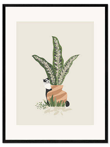 Framed art print The cat and the flower pot