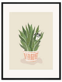 Gerahmter Kunstdruck Die Katze im Blumentopf