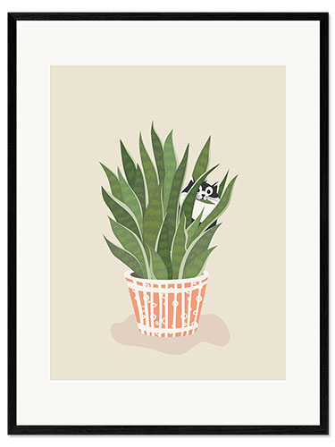 Framed art print The cat in the flower pot