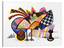 Magnettafel Huhn mit Ei und kleiner schwarzen Katze