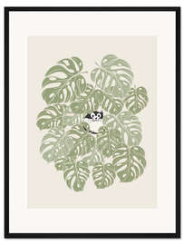 Gerahmter Kunstdruck Die Katze und die Monstera