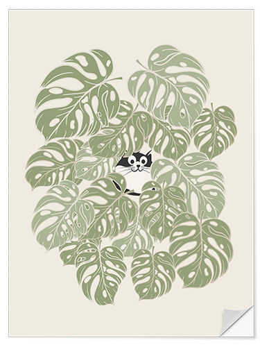 Sticker mural The cat and the monstera