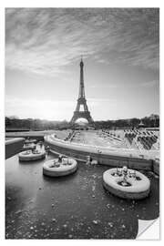 Selvklebende plakat Jardins du Trocadéro and Eiffel Tower in winter