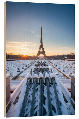 Holzbild In den Jardins du Trocadéro bei Sonnenaufgang