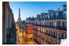 Sticker mural Paris cityscape with Eiffel Tower in the evening