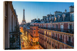 Hout print Paris cityscape with Eiffel Tower in the evening