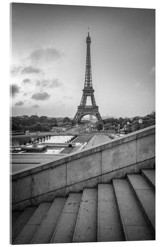 Acrylic print Jardins du Trocadéro and Eiffel Tower, black and white