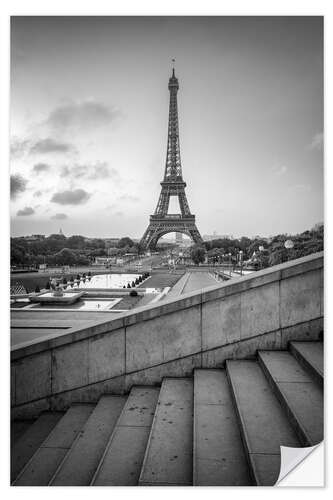 Wandsticker Jardins du Trocadéro und Eiffelturm, schwarzweiß