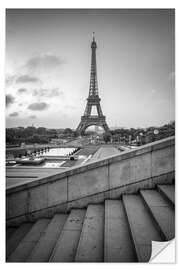 Naklejka na ścianę Jardins du Trocadéro and Eiffel Tower, black and white