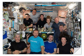 Självhäftande poster Group portrait of astronauts and space tourists on the ISS, Oct. 2021