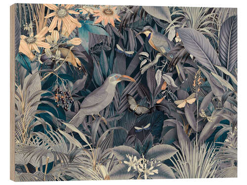 Wood print Midnight with the jungle birds