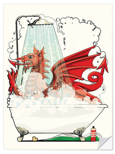 Adesivo murale Welsh Dragon in the bath