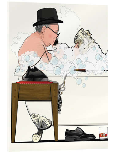 Acrylglasbild Premierminister Churchill in der Badewanne
