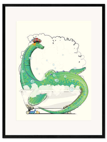 Gerahmter Kunstdruck Loch Ness Monster in der Badewanne