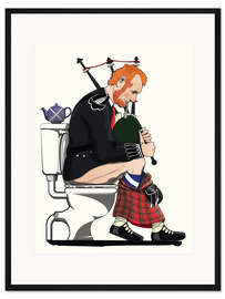 Gerahmter Kunstdruck Schottischer Dudelsackspieler auf der Toilette